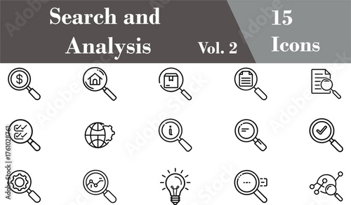 Search Analysis Data Research Statistics Insight Marketing SEO Report Outline Icon Set 2
