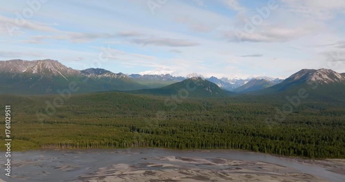 Flying above Susitna River towards Mount McKinley, the tallest mountain in North America, Alaska