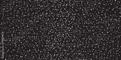 Snow, stars, twinkling lights, rain drops on black background. Abstract vector noise. Small particles of debris and dust. Distressed uneven grunge texture overlay.