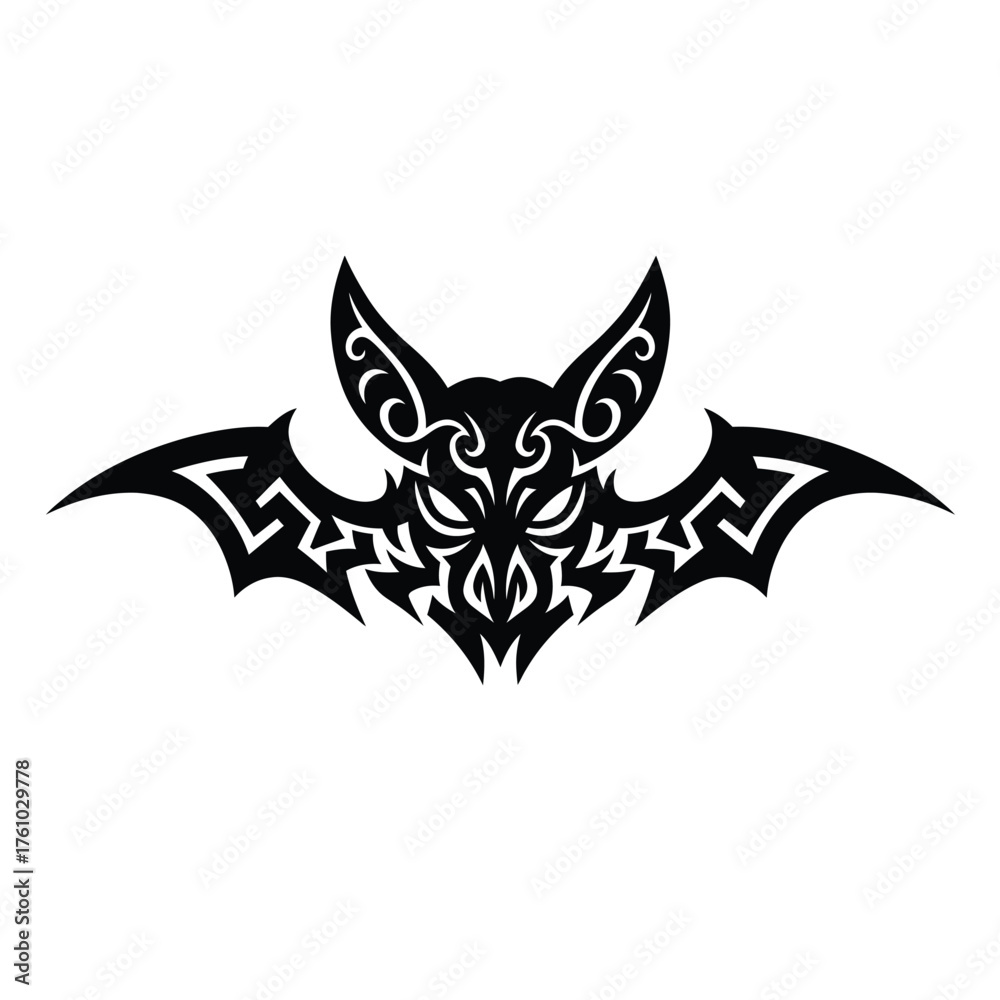 Obraz premium Black tribal bat silhouette with ornate wings and face
