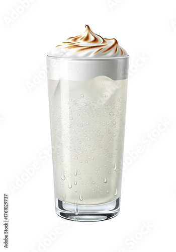 A tall glass of sparkling lemonade with meringue topping, isolated on transparent background