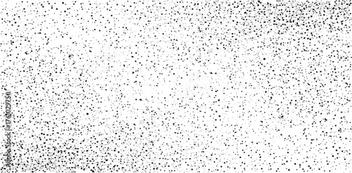 Snow, stars, twinkling lights, rain drops on black background. Abstract vector noise. Small particles of debris and dust. Distressed uneven grunge texture overlay.