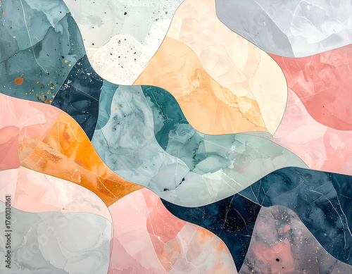 Abstract Fluid Art with Pastel Colors and Glitter Accents in Neutral Background