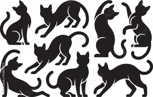 Black Cat Silhouette Collection Pet Animal Vector Graphic Illustration Elegant Feline Poses Domestic Animals Breed Graphic Design Cats