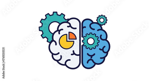 brain function illustration the left side analyzes data with business intelligence while the right side is for creative problem-solving and ai technology.