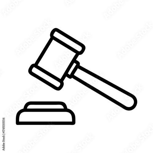 Minimal Judge Gavel Outline Vector Icon Isolated on White Background