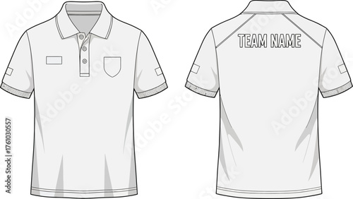Classic white polo shirt front and back design template for apparel mockups and fashion concepts flat design vector illustration isolated on transparent background