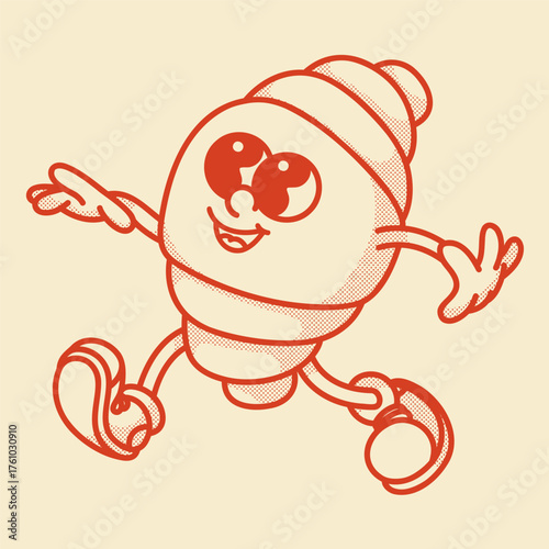 Croissant mascot contour retro vector design for bakery logo and branding