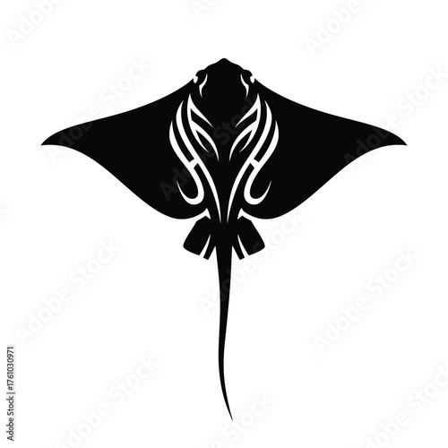 Bild auf Leinwand Black tribal manta ray silhouette on white background