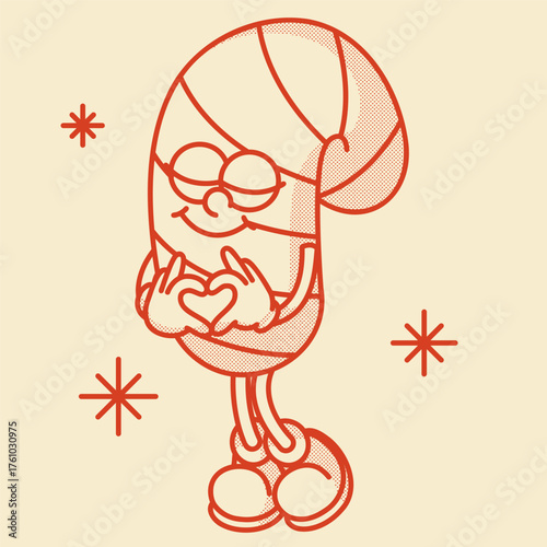 Playful contour candy cane mascots with festive gestures. Classic red and white Christmas design for holiday branding and decorations