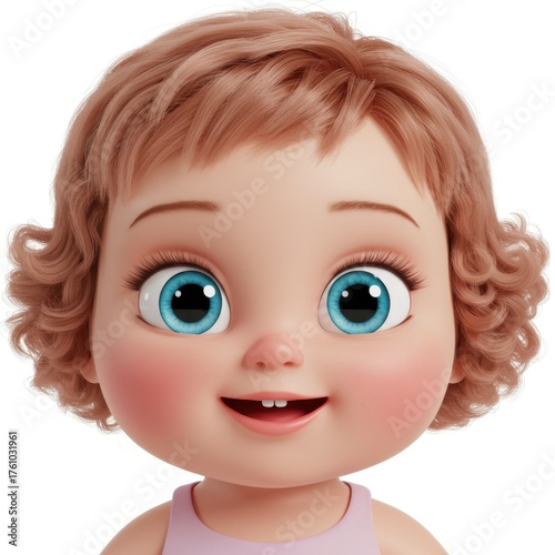 Futuristic baby doll with robotic arm and glowing eye