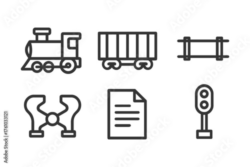 A train, a train car, a train engine, a train car, a train car, and a train engine. Vector. 