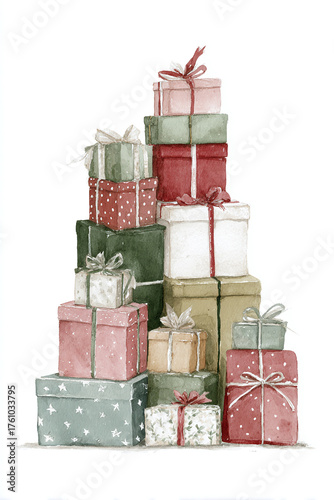 stack of colorful gift boxes, watercolor illustration
