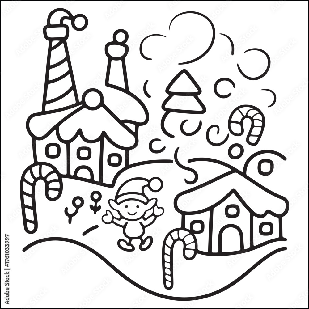 Fototapeta premium Christmas bold and easy black and white coloring pages for adults.