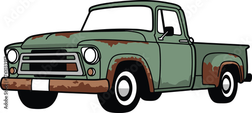 Classic vintage green pickup truck with rustic appeal for retro automotive enthusiasts flat design vector illustration isolated on transparent background