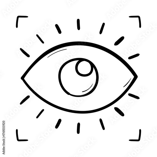 Vision hand drawn icon, Eye symbol, Clarity and foresight, Strategic direction, Forward-thinking, and Goal visualization. Doodle illustration.