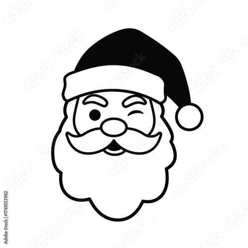 Santa Claus face winking black hat white beard christmas