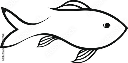 Minimal fish outline with flowing tail, one continuous line, stock illustration 1