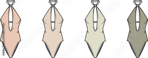 Swimsuit Designs A collection of minimalist and elegant one-piece swimwear in various muted color palettes