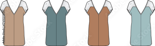 Variety of Stylish V-Neck Tunic Dress Illustrations for Fashion Design Projects
