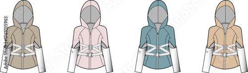 Hooded Jacket Designs Technical Fashion Flat Sketches for Apparel Production