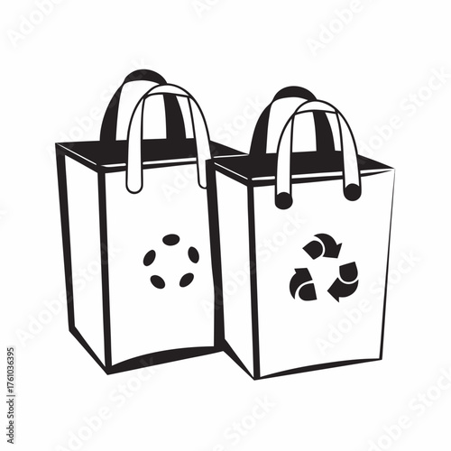 Eco-friendly shopping bags with recycling symbols for sustainable living. Reusable shopping bags feature recycling icons for environmentally conscious consumers.
