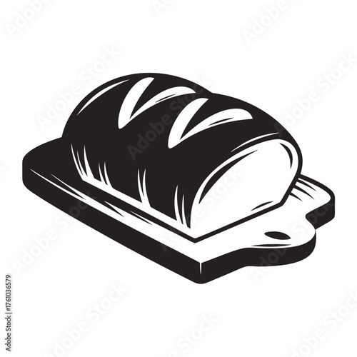 Freshly baked loaf of bread on cutting board with textured crust and soft interior, artisan bread showcases traditional bakery craftsmanship. Concept for bakery promotions and culinary art.