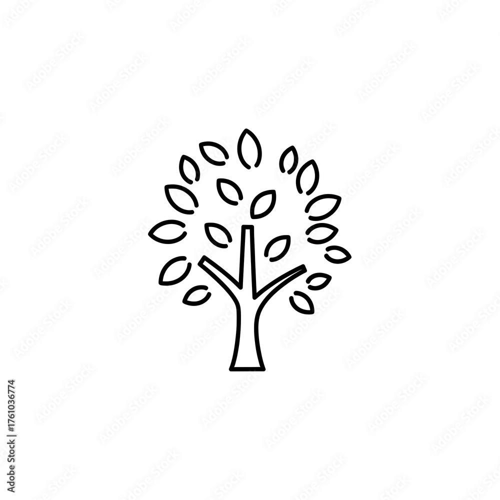 Obraz premium Stylized outline icon of a tree with leaves, representing nature, growth, and life, isolated on white background