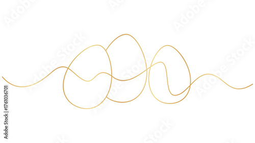 Golden Easter Eggs Line Art Illustration on White Background - Elegant Design