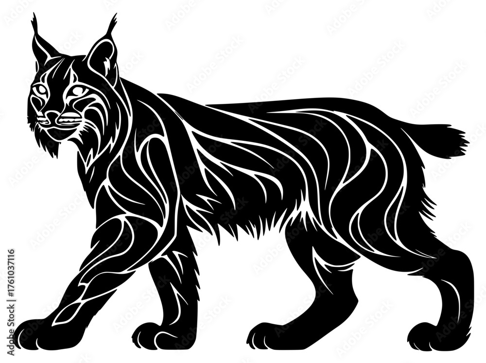Obraz premium lynx on a transparent background, black, cat, drawing, illustration, silhouette, wolf 