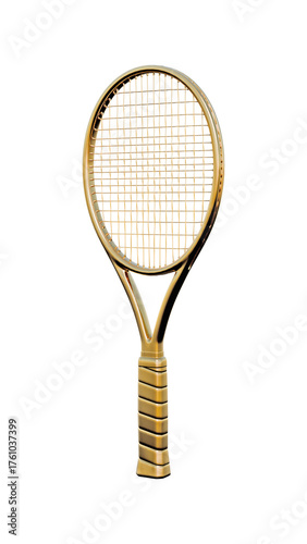 gold tennis racket isolated on white, PNG transparent