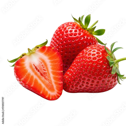 Fresh ripe strawberries close up isolated on transparent background