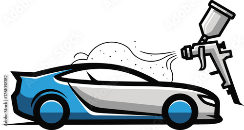 Automobile paint spray gun repair automotive refinishing customization car body shop flat design vector illustration isolated on transparent background