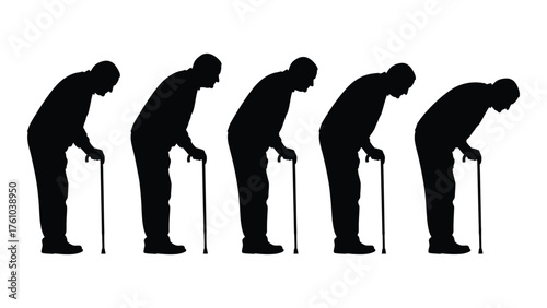 Silhouettes of aging men with canes depicting the passage of time and life stages silhouette