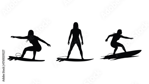 Dynamic silhouettes of three surfers riding waves capturing the thrill of ocean sports silhouette
