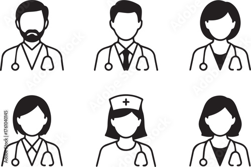 minimal medical avatar icons doctors and nurses vector ai eps png jpeg monochrome symbols for ui