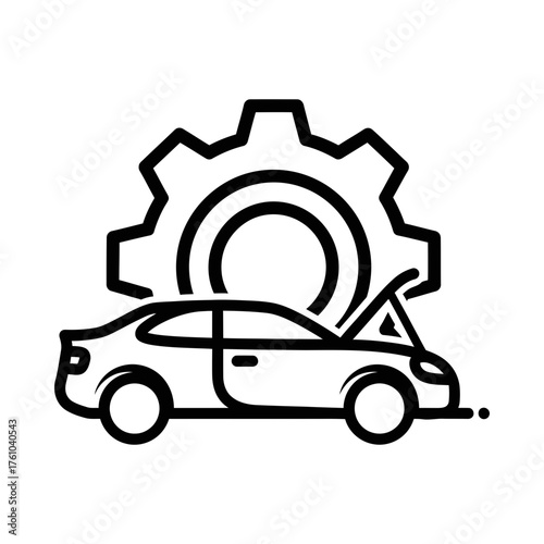 Car repair service icon with gear behind it silhouette vector illustration
