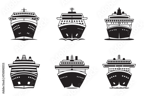 symmetrical cruise ship front silhouettes six variations vector ai eps jpeg png perfect for nautical design
