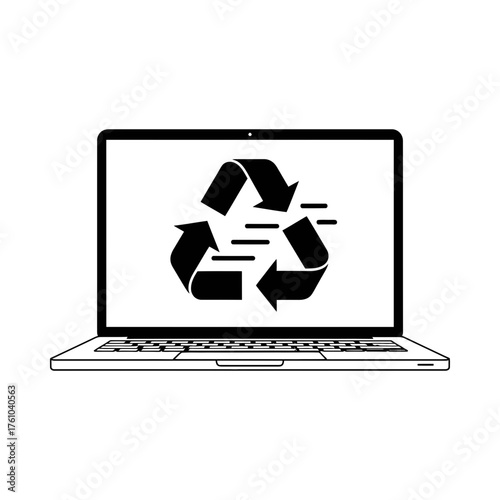 Laptop with recycling symbol for ecofriendly use silhouette vector illustration