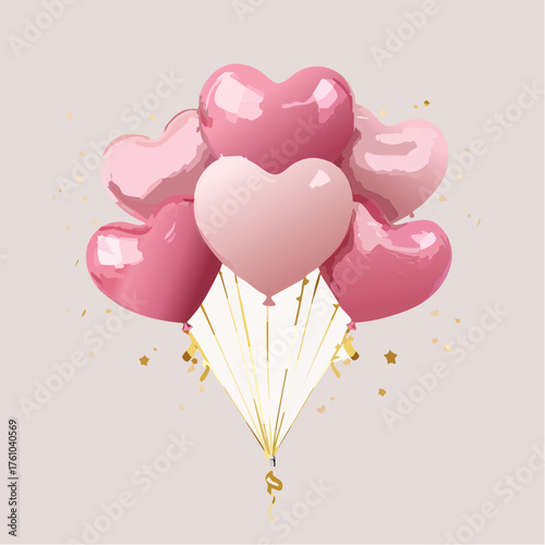 Herzluftballons mit goldenem Glanz