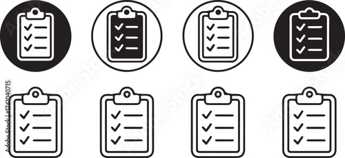 clean clipboard checklist icons set minimal checkmark ui symbols for web app and presentation design