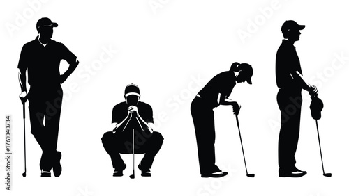 Silhouette golfers set action poses sport figures diverse poses player equipment silhouette