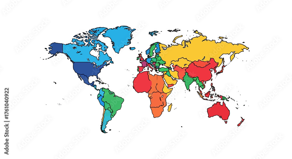 Fototapeta premium colorful world map continents displaying diverse regions for global business and international relations illustrating worldwide connections and cultural variety