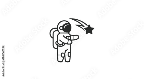 Simple line art illustration of an astronaut reaching for a shooting star.