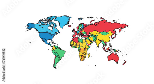 Colorful world map displaying global diversity across continents ideal for geographical studies  educational presentations on cultural themes.