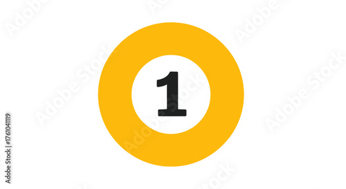 Yellow Circle with Number One Inside Simple Design.