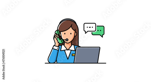 customer support agent answering calls with laptop providing assistance illustrating efficient online communication and professional service