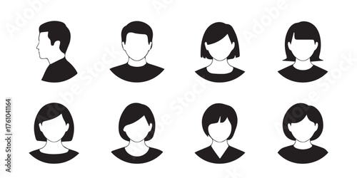 clean vector avatar set eight stylized headshot icons in circular frames minimal silhouette portraits for profile and identity use