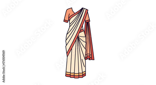 Traditional Indian Saree with Blouse and Pleated Drape.