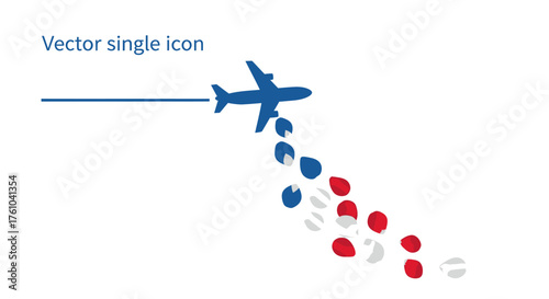 Blue airplane icon leaving a trail of red and white droplets.